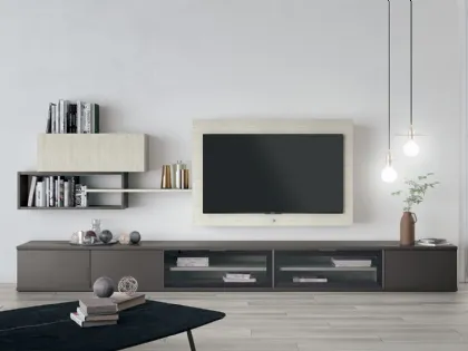 Parete Attrezzata Volo S304 in mealminico Grigio Titanio e Rovere Gesso di Colombini Casa