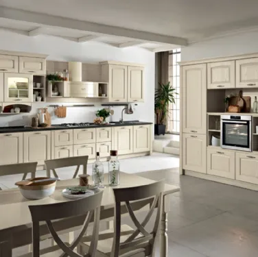 Cucina Classica lineare Borgo in legno laccato Avorio e top Stone di Spar