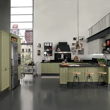 Cucina Classica con penisola Mida 06 in legno naturale Verde di Colombini Casa Artec