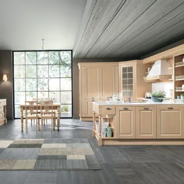 Cucina Classica con penisola Opera 03 in legno naturale Gessato di Colombini Casa Artec