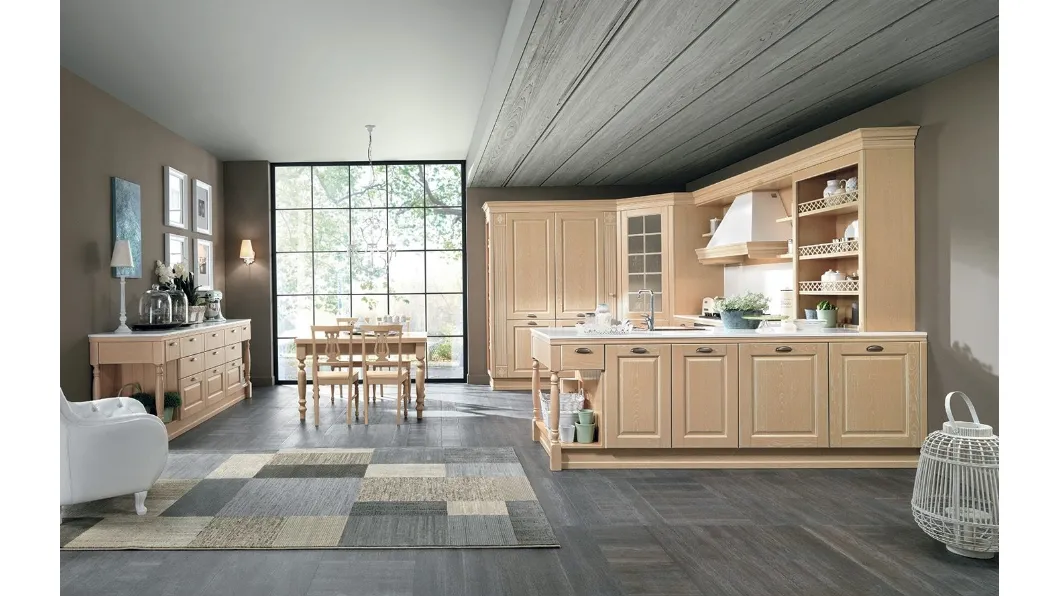 Cucina Classica con penisola Opera 03 in legno naturale Gessato di Colombini Casa Artec