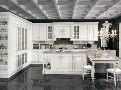 Cucina Classica con isola Opera 04 in legno naturale Bianco Silver di Colombini Casa Artec