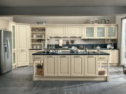 Cucina Classica con isola Opera 02 in legno naturale Avorio di Colombini Casa Artec