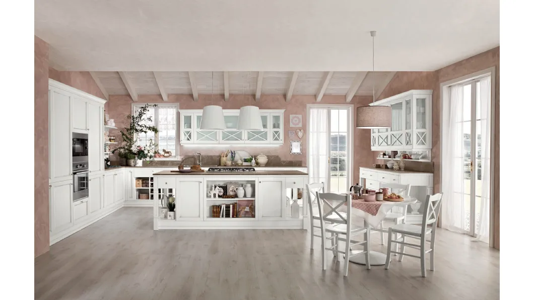 Cucina Classica con isola Sinfonia 01 in laccato Bianco anticato di Colombini Casa Artec