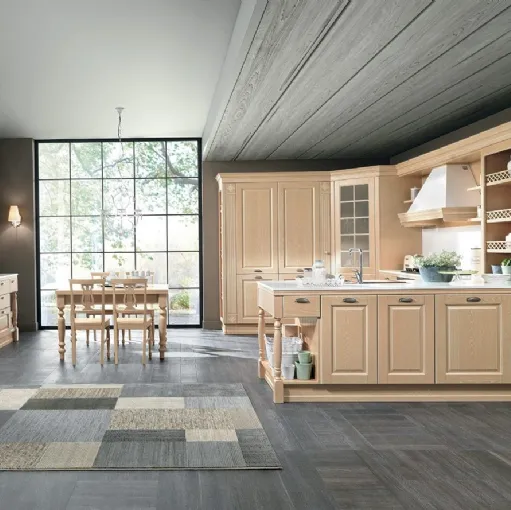Cucina Classica con penisola Opera 03 in legno naturale Gessato di Colombini Casa Artec
