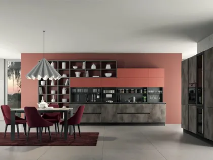 Cucina Moderna ad angolo Linea 04 in nobilitato finitura Fusion e Corallo di Colombini Casa Artec