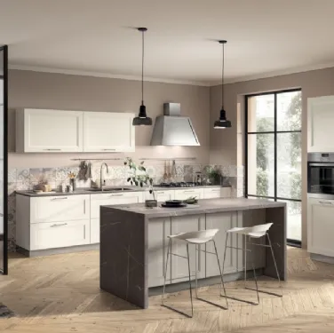 Cucina Moderna Colony in laccato Bianco opaco con top in laminato di Scavolini