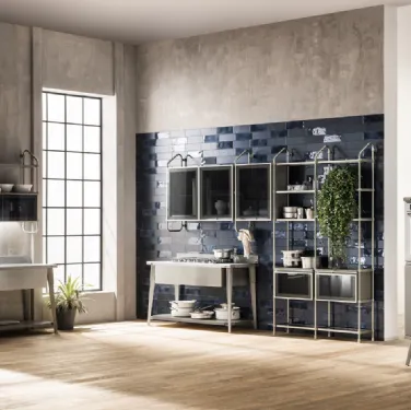 Cucina Moderna Diesel Open Workshop con top in Corian e finiture Acciaio Soft di Scavolini