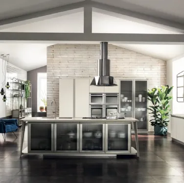 Cucina Moderna Diesel Open Workshop con Top in Quarz Motley di Scavolini