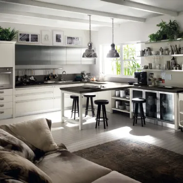 Cucina Moderna angolare con penisola Diesel Social Kitchen in Rovere laccato Tortora di Scavolini