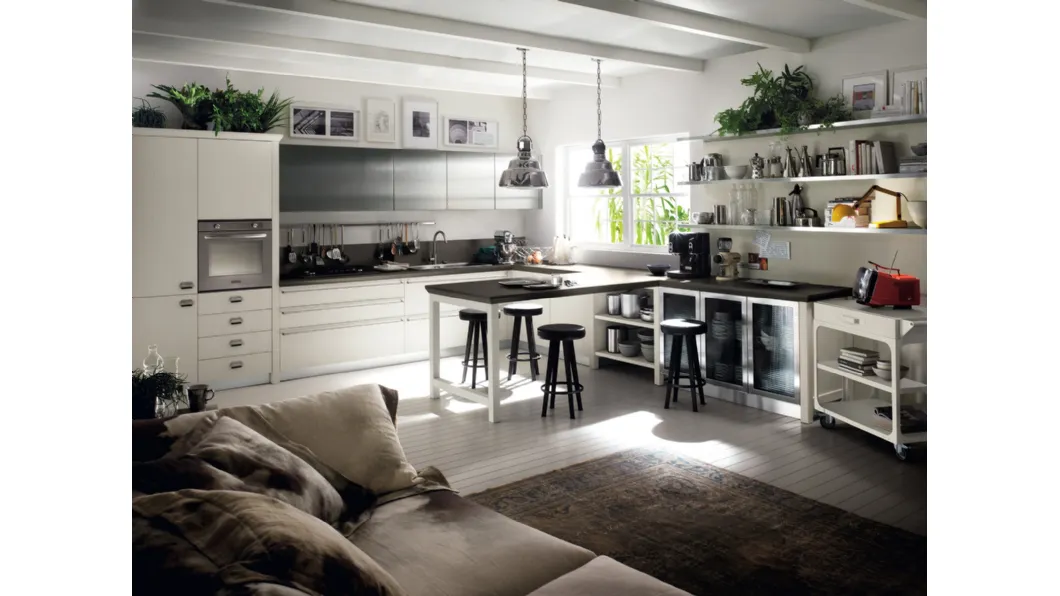 Cucina Moderna angolare con penisola Diesel Social Kitchen in Rovere laccato Tortora di Scavolini