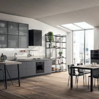 Cucina Moderna lineare Evolution in decorativo Grafite e Vetro Screen di Scavolini