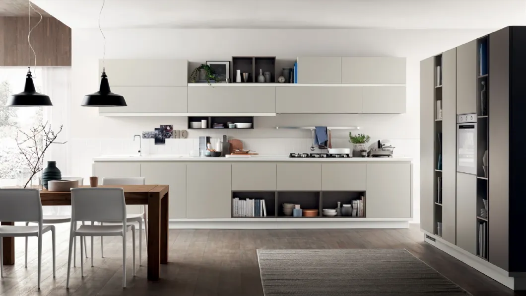 Cucina Moderna Foodshelf Grigio Gabbiano e Grigio Terra di Scavolini