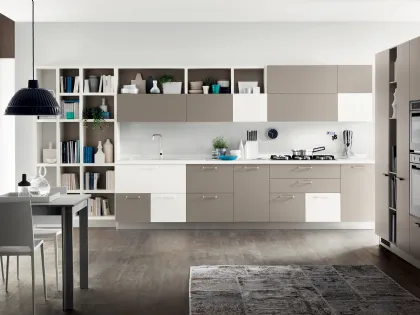 Cucina Moderna Foodshelf Grigio Selce e Bianco Puro di Scavolini