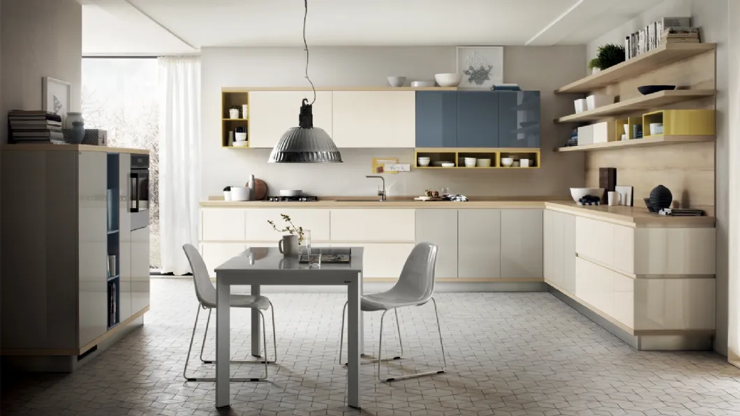 Cucina Moderna Foodshelf laccato Panna, Tortora e Blu Aviazione di Scavolini