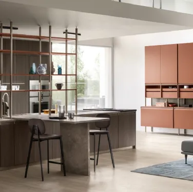 Cucina Moderna Formalia in Noce Arabica e laccato Ruggine di Scavolini