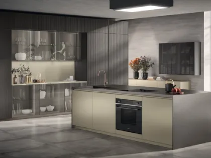 Cucina Moderna Libra in laccato lucido Perlage e Rovere Pepper di Scavolini