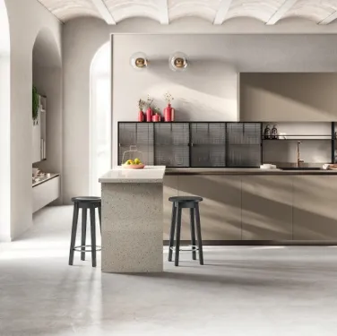 Cucina Moderna Libra in laminato Urban Bronze e decorativo Oriental Light di Scavolini