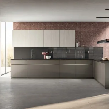 Cucina Moderna angolare Lumina in laminato Urban Steel e in decorativo Oriental Light di Scavolini