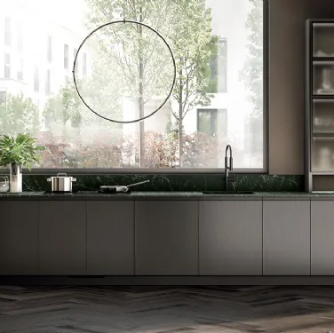 Cucina Moderna Motus in laccato effetto metallo Acciaio Scuro di Scavolini