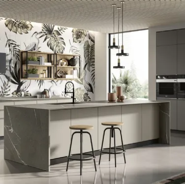 Cucina Moderna con isola in laccato opaco Pura di Colombini Casa Artec