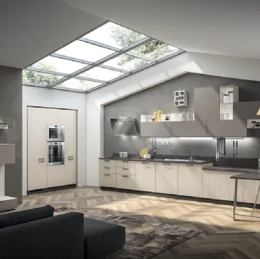 Cucina Moderna lineare Sax in decorativo Noce Neutral e in decorativo Polvere di Scavolini