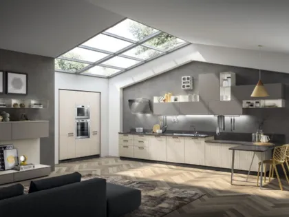 Cucina Moderna lineare Sax in decorativo Noce Neutral e in decorativo Polvere di Scavolini