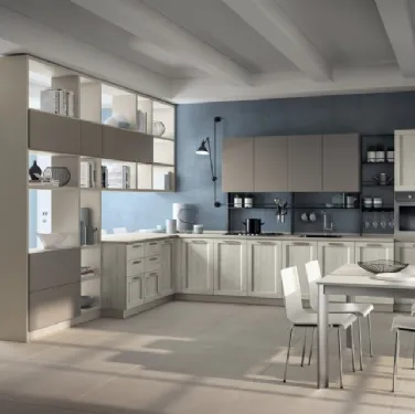 Cucina moderna angolare Sax in decorativo Rovere Artic e laccato opaco di Scavolini