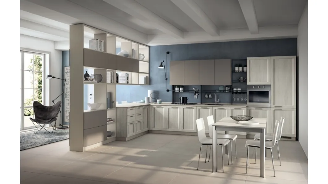 Cucina moderna angolare Sax in decorativo Rovere Artic e laccato opaco di Scavolini