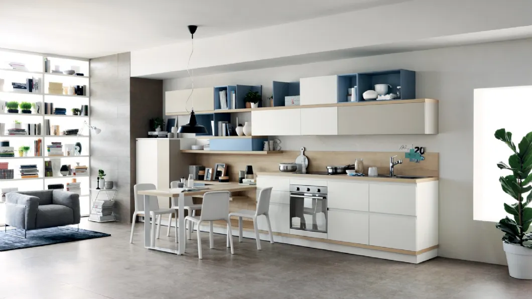 Cucina Moderna Foodshelf Bianco Puro e Grigio Gabbiano di Scavolini