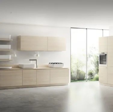 Cucina Moderna Qi in Olmo Kuuki con maniglia a gola di Scavolini