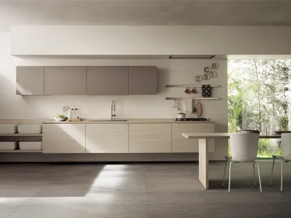 Cucina Moderna ad angolo Qi in Olmo Kuuki e laccato Grigio Selce di Scavolini