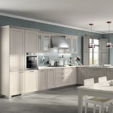 Cucina Shabby Chic angolare Colony in laccato Sabbia opaco a doghe e piano in laminato Statuario di Scavolini