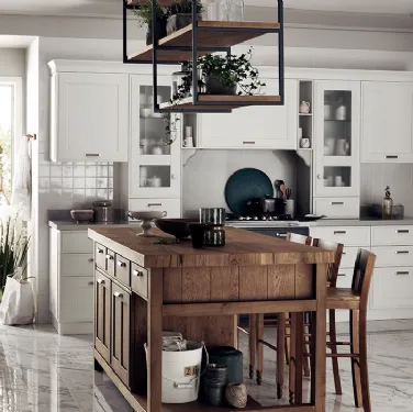Cucina Shabby Chic Favilla con Isola in Rovere Nodato di Scavolini