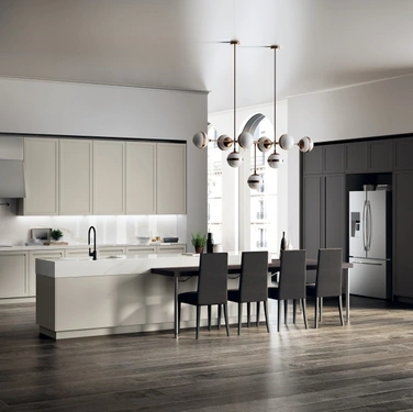 Cucina su misura con isola Carattere 10 laccato Tortora e Grigio Ferro di Scavolini