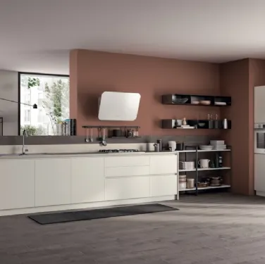 Cucina su misura Evolution in laccato Bianco opaco e Concrete Jersey di Scavolini