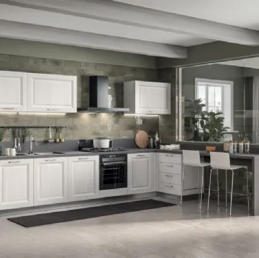 Cucina su misura angolare con penisola Family in decorativo Larice Neve di Scavolini