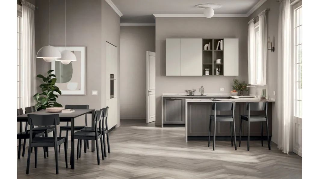 Cucina su misura con penisola Sax 01 finitura Rovere Town di Scavolini