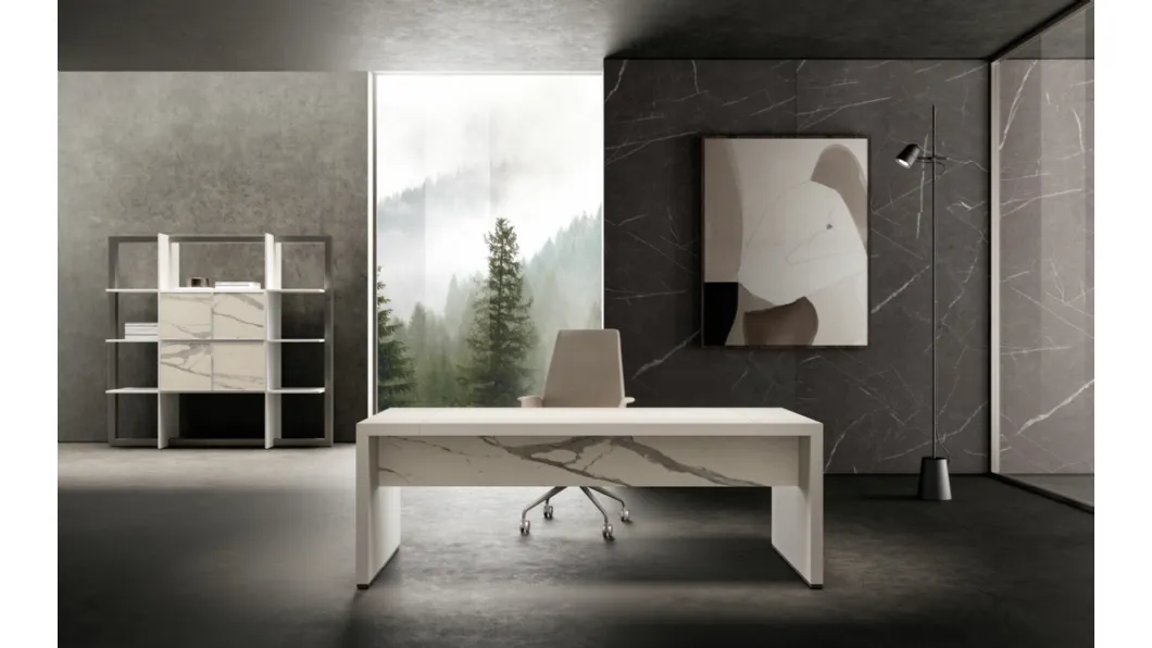 Scrivania Direzionale in laccato e laminam finitura marmo Bold58 Bridge di About Office