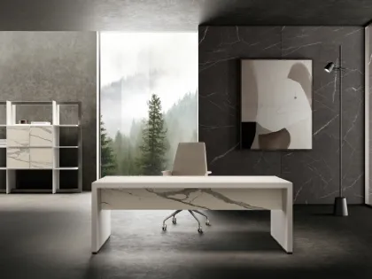 Scrivania Direzionale in laccato e laminam finitura marmo Bold58 Bridge di About Office