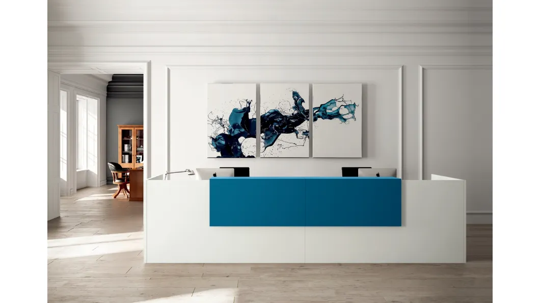 Bancone Reception COLOR 05 in laccato opaco bianco e azzurro di Colombini Office