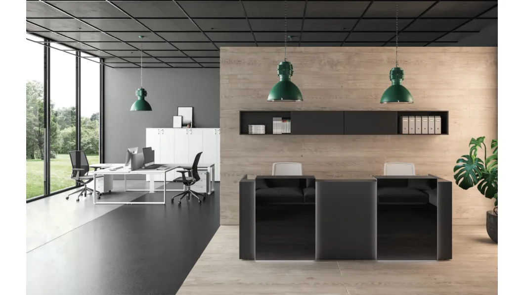 Reception a due postazioni in laccato con pannello frontale retroilluminato in vetro Funny 2019 04 di About Office