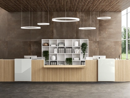 Mobile Ufficio Reception Funny in meleminico e vetro di About Office