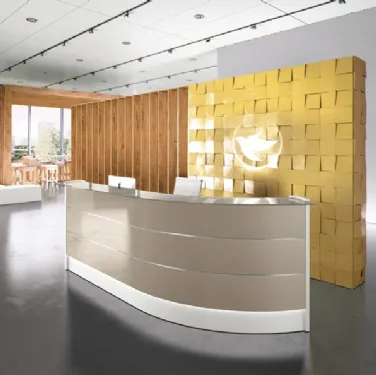 Bancone Reception GET IN 03 in laccato lucido e top in vetro a specchio di Colombini Office